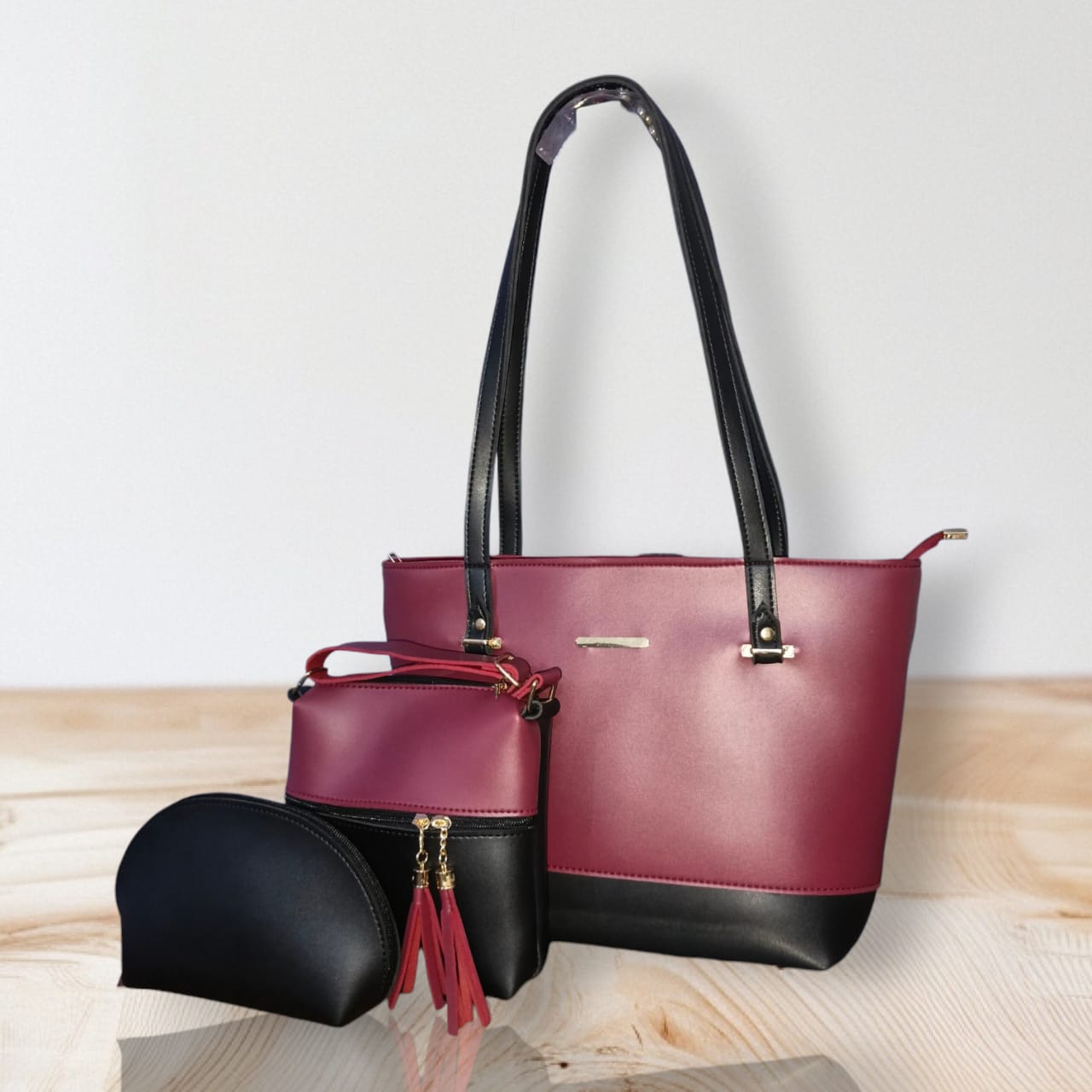 Bags by Bilal 3 Pics Bag Set - Black & Jamnu