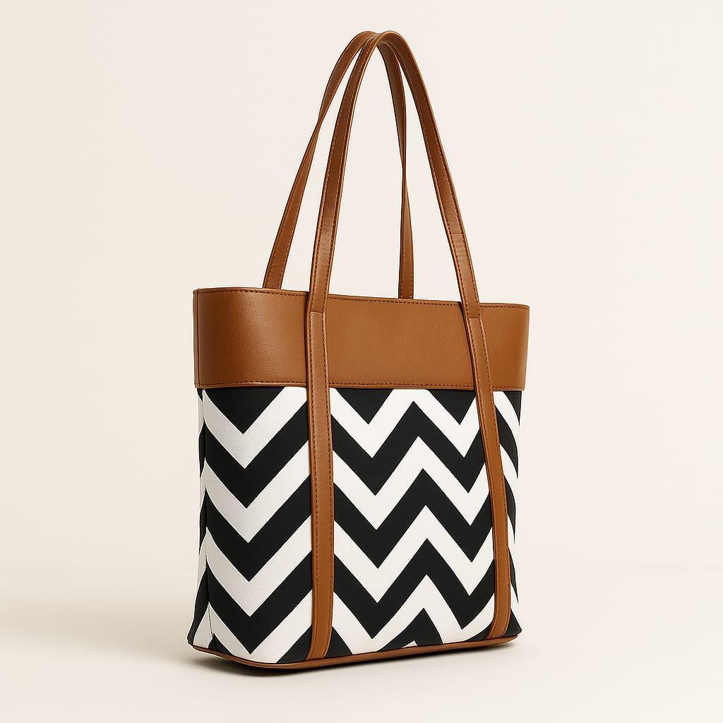 Bags by Bilal Medium Hand Bag - Chocolate Black & White Lines