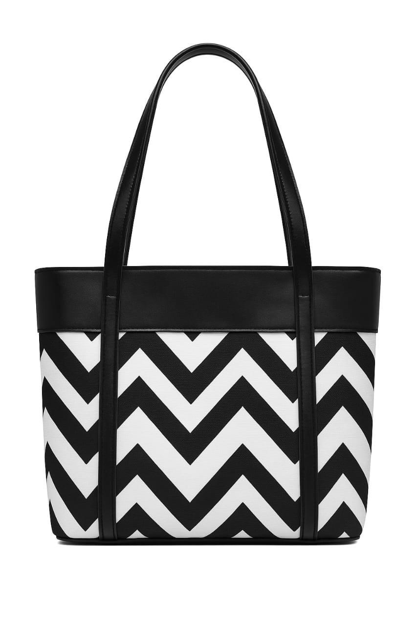 Bags by Bilal Medium Hand Bag - Black with White Lines
